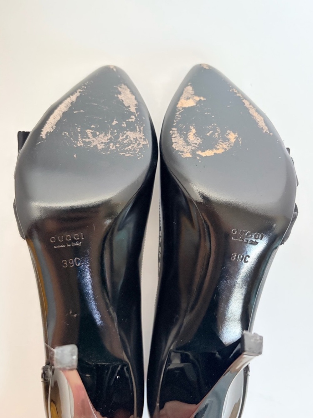 Gucci D’Orsay Stiletto Pumps Pointed Toe Trim Ribbon Satin Leather Black Size 39 - Picture 14 of 15